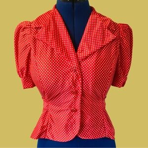 Vintage Handmade Red Polka Dot Puff Sleeve Blouse
